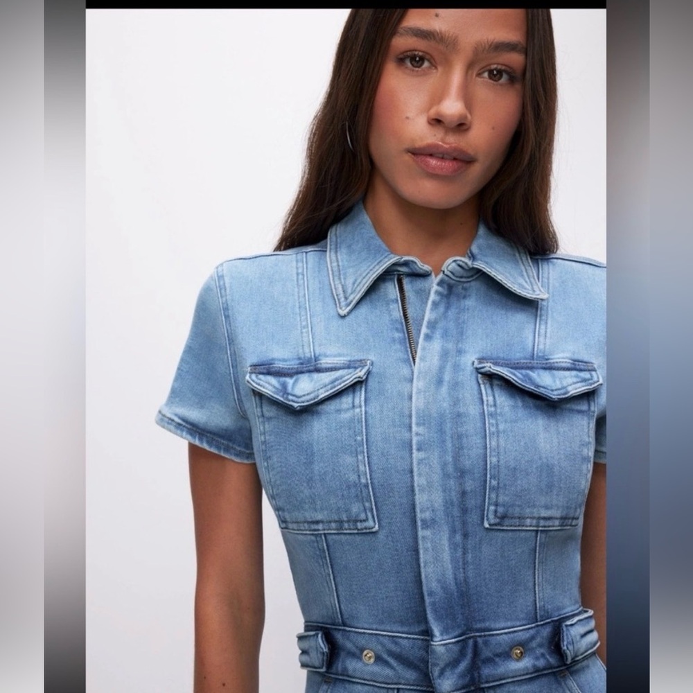 $199 NeW Good American Fit for Success Denim blue Jumpsuit medium